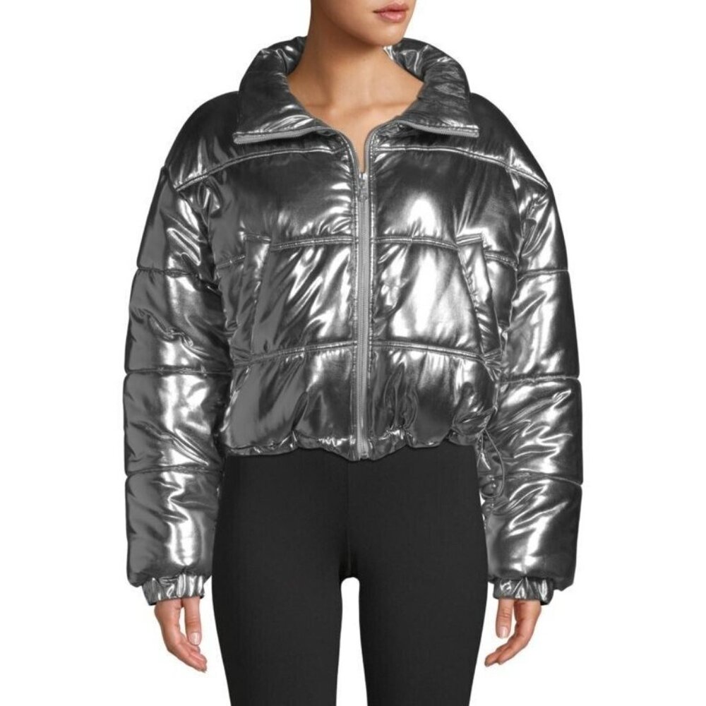 Tach Clothing Mirna Silver‎ Metallic Short Puffer Jacket Size S Cropped - Picture 10 of 10